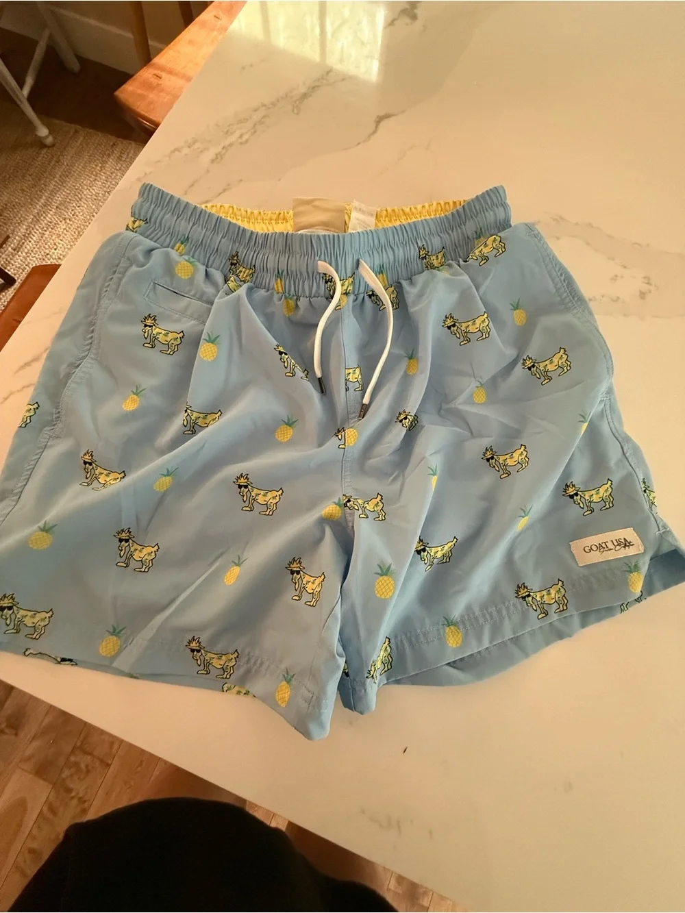 Men's Light Blue Pineapple & Goat Print Swim Trunks